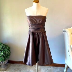 David’s bridal formal Cocktail dress brown sheen satin strapless BUBBLE hem 6